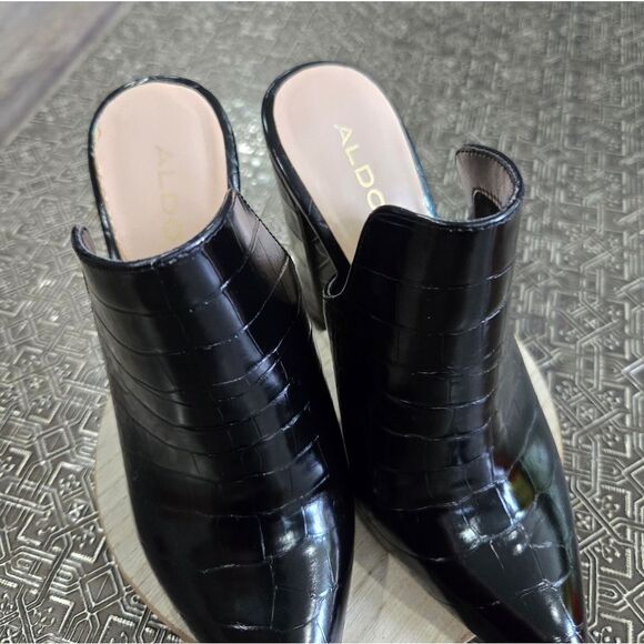 🐢 Aldo High Heel Mule- Block Heel-Croc embossed Size 6 - Picture 5 of 16